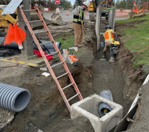  Excavation of trench for new stormwater pipe and catch basin.