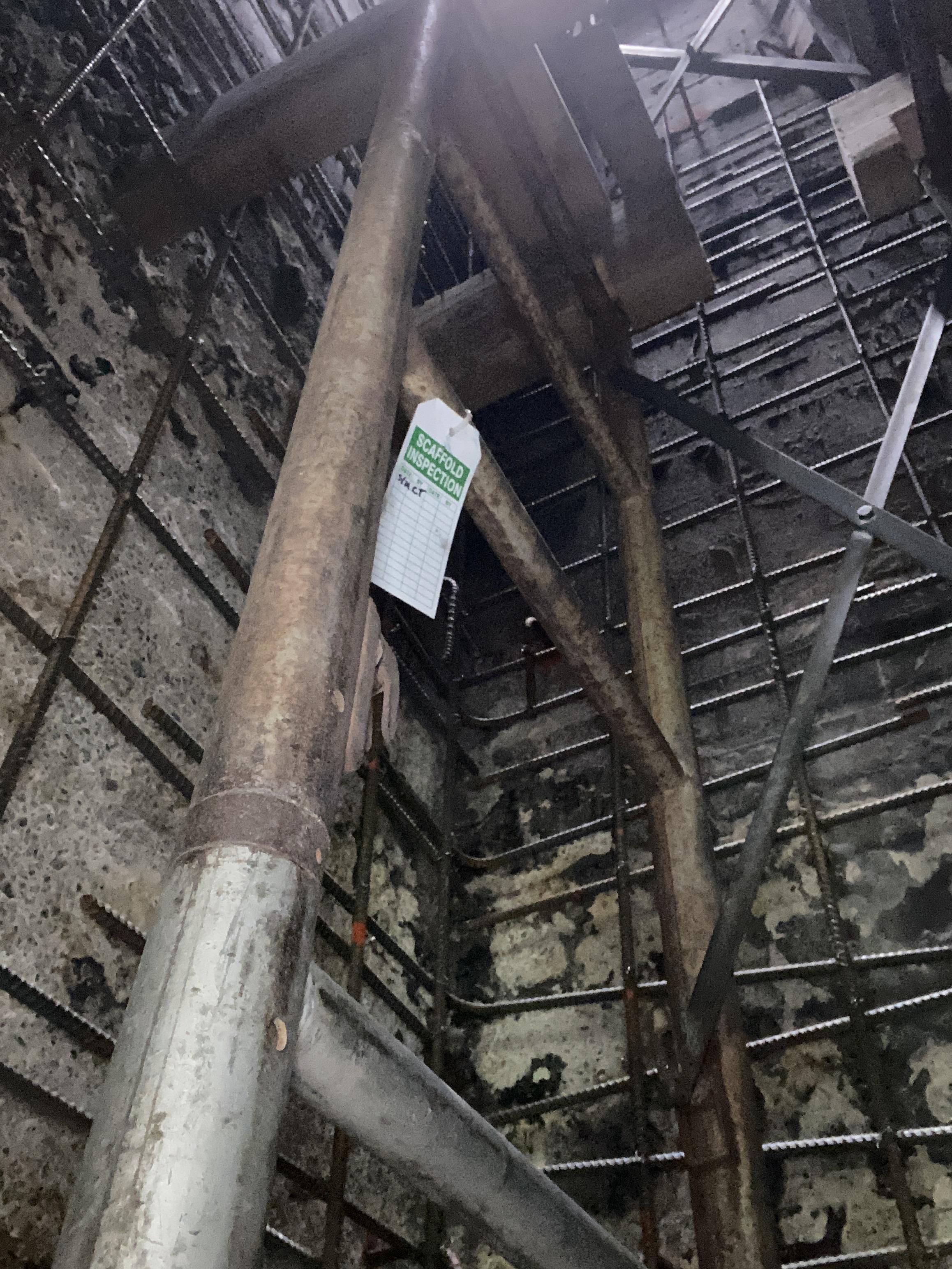 2.	inside chimney scaffolding+rebar