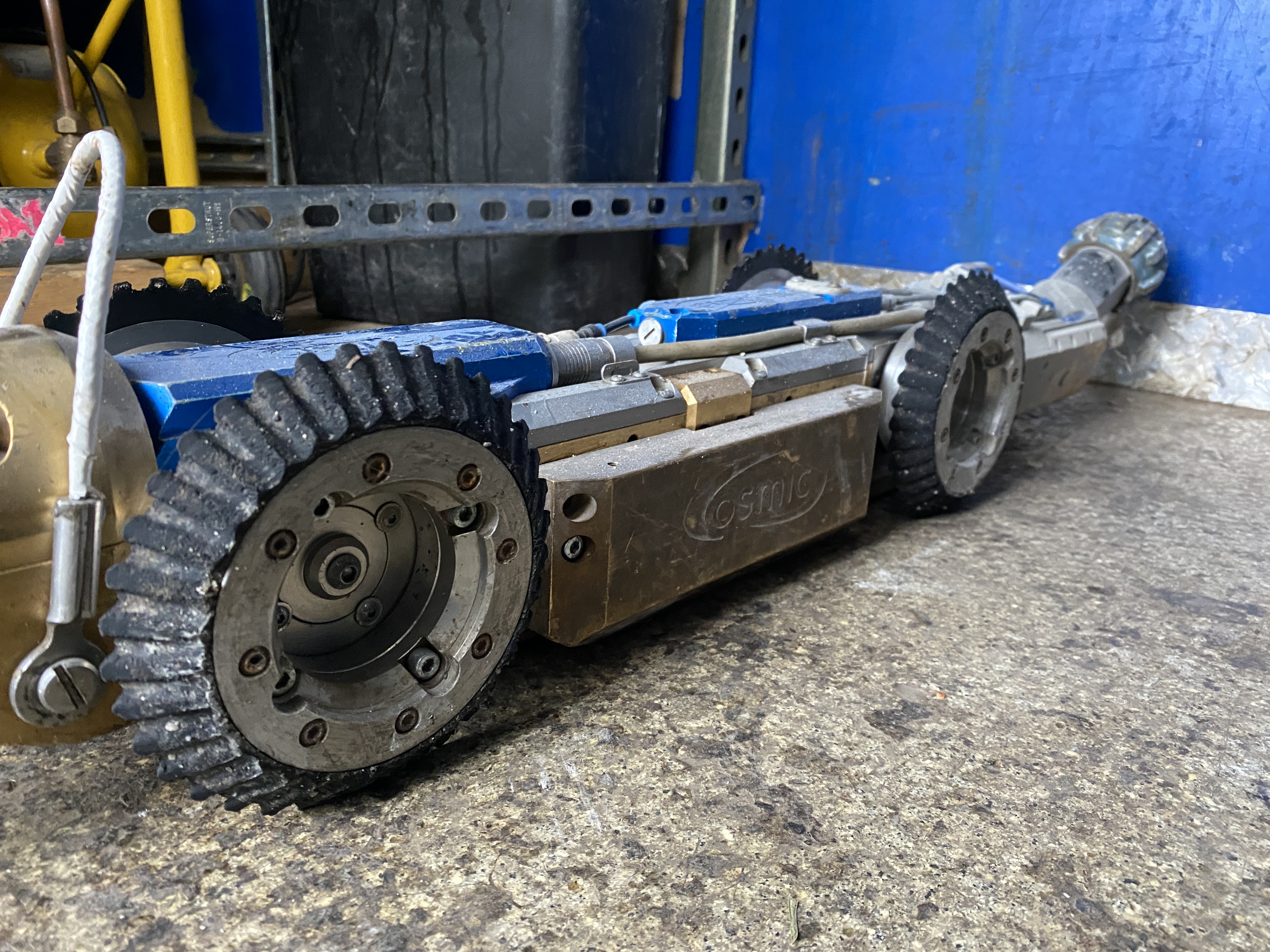 The robotic cutter is primarily used to reinstate service connections after lining, but it can also be used to cut away unwanted buildup or protruding obstacles within the pipe before lining.