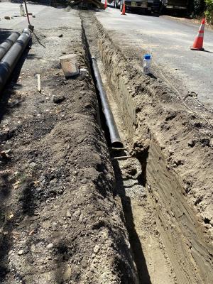  8&quot; Ductile Iron pipe as it looks during installation before covering fully with rock