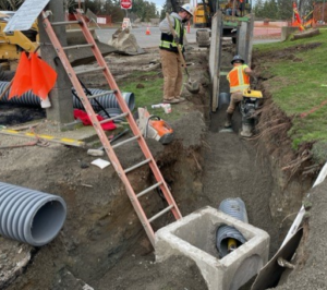  Excavation of trench for new stormwater pipe and catch basin.
