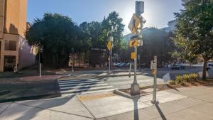 Completed center median island with stamped concrete