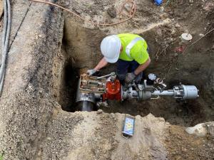 direct 6” tapping machine used to install water system fire hydrants without needing a watermain shutdown. It is performed on a “live” water main