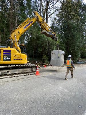 safely tracking a Stormwater Catch Basin to the location it will be installed on the East side of West Mercer Way to allow for drainage to pass through cleanly