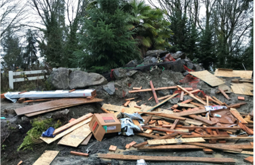 Construction site with debris scattered throughout