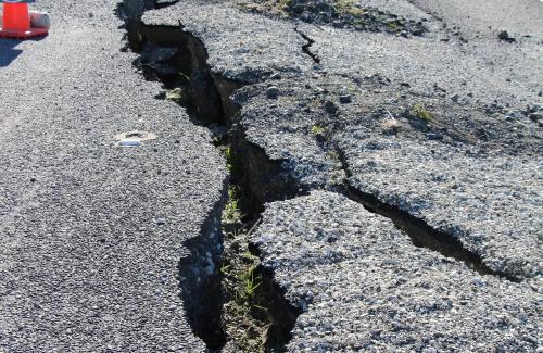 Coned off cracked road