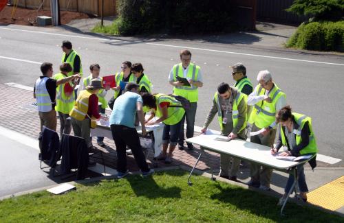 Emergency Management Volunteers join City staff in an emergency exercise. 