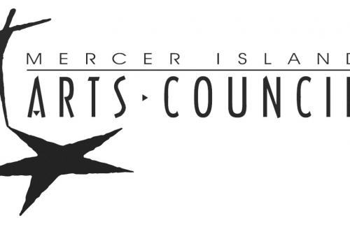 The Mercer Island Arts Council logo is black and white. It features a star casting the shadow of a stick-figure.