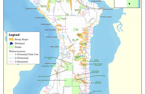 A map illustrating parks, open spaces, and other natural areas on an island