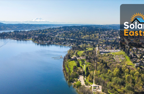 Solarize Eastside Logo over aerial photo of Island