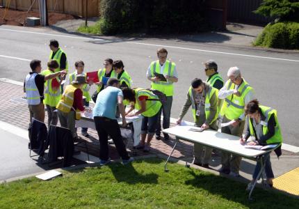 Emergency Management Volunteers join City staff in an emergency exercise. 