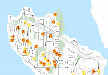 Solar Sites on Mercer Island Map