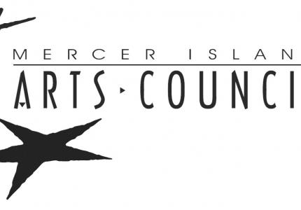 The Mercer Island Arts Council logo is black and white. It features a star casting the shadow of a stick-figure.