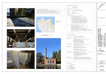 A master plan document including images of a brick historic building and notes for future repairs
