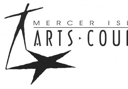 The Mercer Island Arts Council logo is black and white. It features a star casting the shadow of a stick-figure.