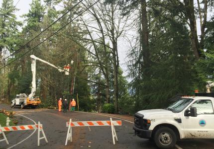 Crews work to restore power after a storm