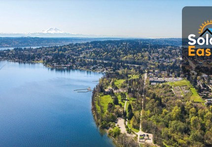 Solarize Eastside Logo over aerial photo of Island