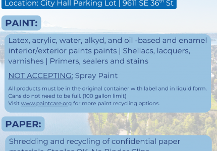 Flyer that details what items will be accepted at the Summer 2025 Paint and Paper event.