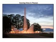 Evening view in Thonon, fountain
