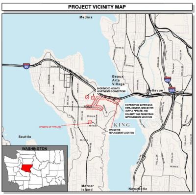 Map of the water line on Mercer Island