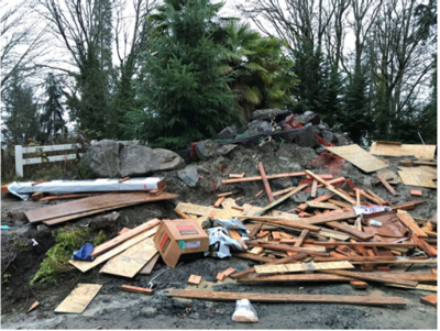 Construction site with debris scattered throughout