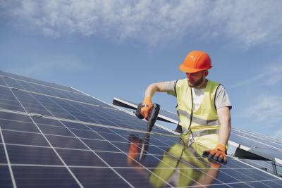 Solar Panels with worker
