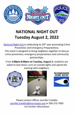 National Night Out is Tuesday August 2