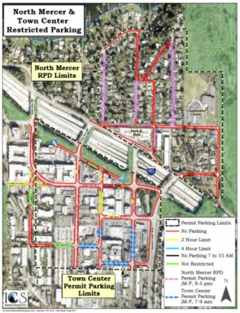North Mercer and Town Center Restricted Parking Map