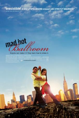 A movie poster featuring a boy and girl ballroom dancing against a blue sky and New York City skyline backdrop
