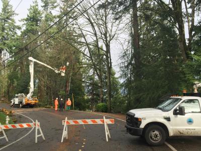 Crews work to restore power after a storm