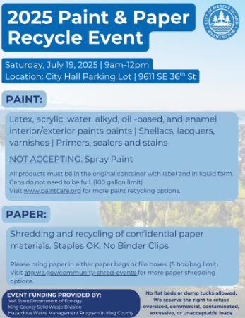 Image version of Mini Recycle Event flyer that explains what materials will be accepted.