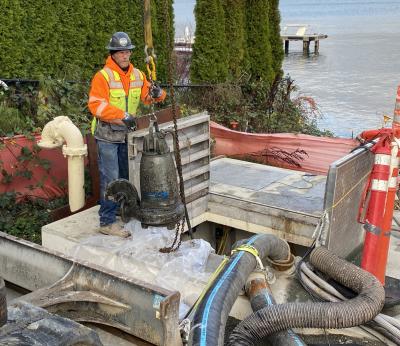 Work on a pump station at Fruitland Landing