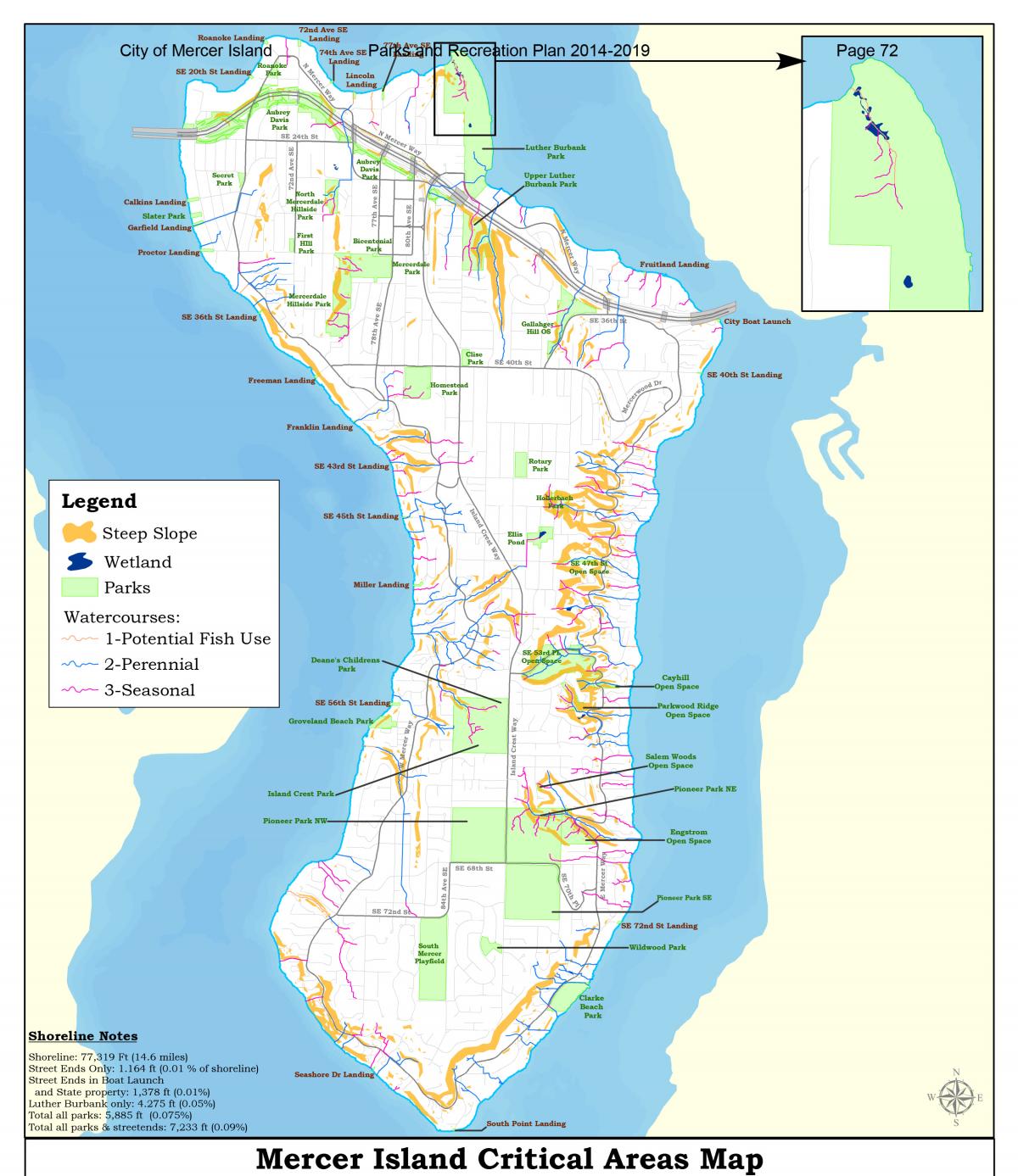 A map illustrating parks, open spaces, and other natural areas on an island