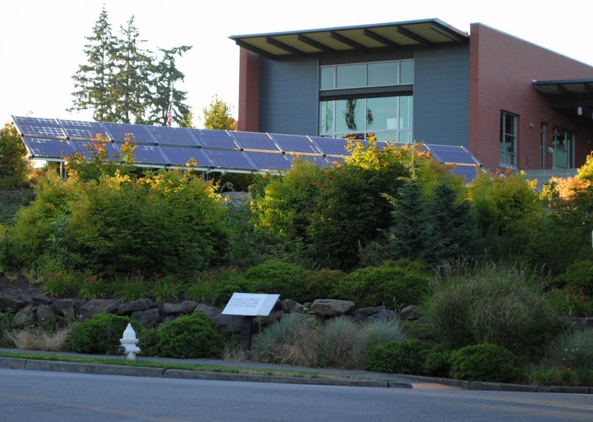 Solar panel array at the Mercer Island Community & Event Center