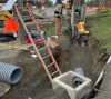 Excavation of trench for new stormwater pipe and catch basin